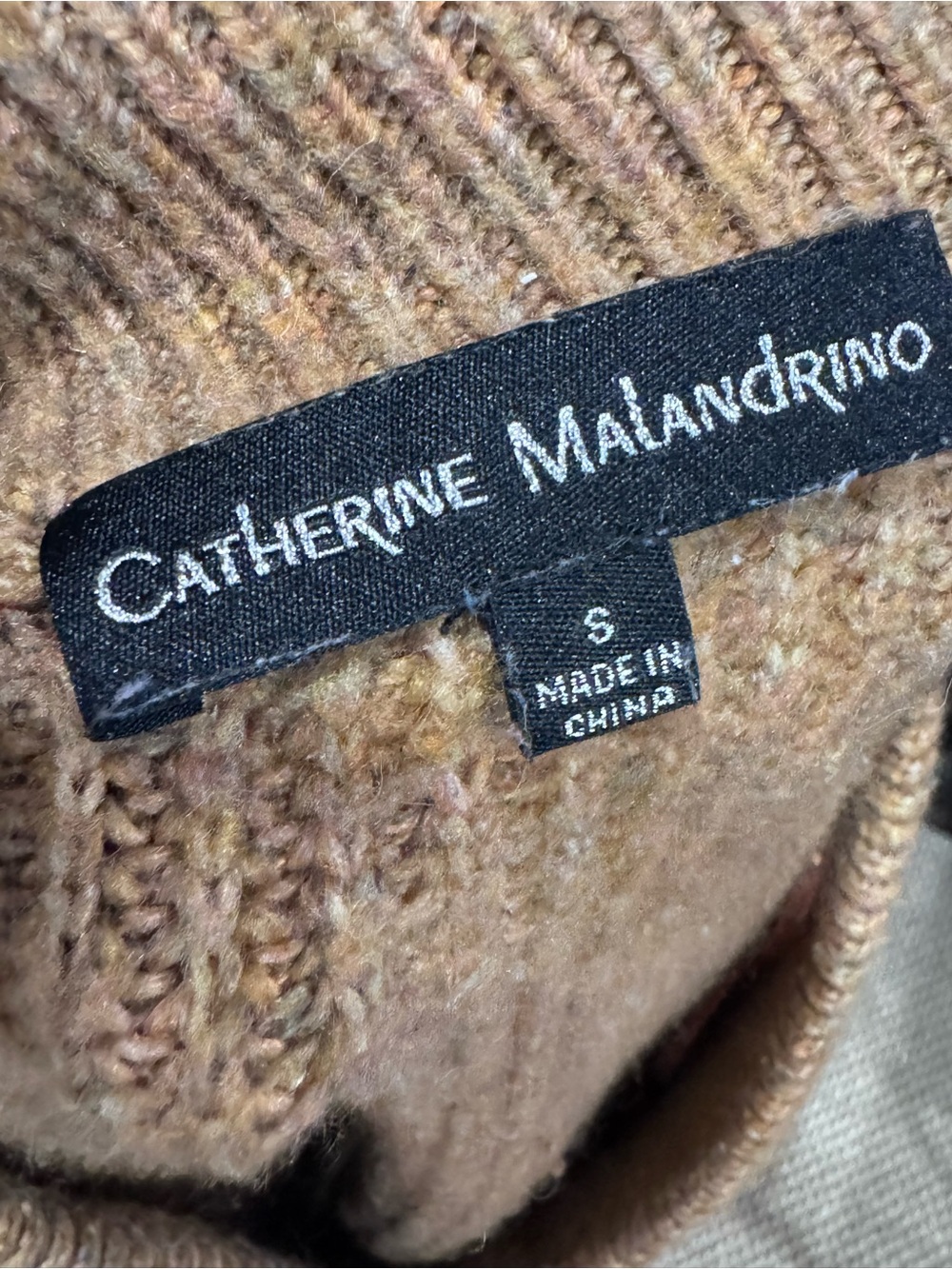 Catherine Malandrino V-Neck Ribbed Sweater in Camel - Picture 5 of 6